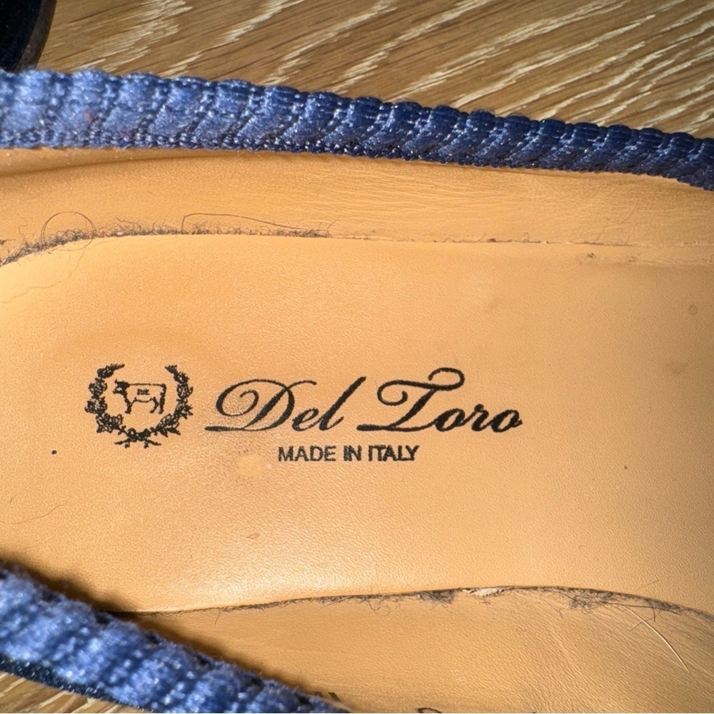 Del Toro Navy Velvet dog heart loafers flats slippers Womens 8 Italian Luxury - Picture 7 of 9